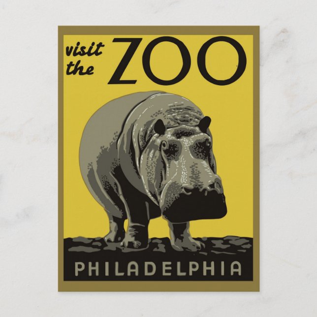 Vintager Besuch des Philadelphia Zoo Hippo Travel Postkarte (Vorderseite)