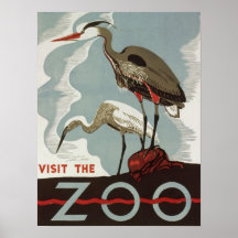 Vintager Besuch des Zooposters mit Vogelkranich