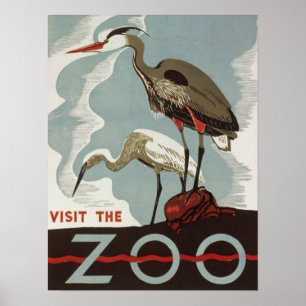 Vintager Besuch des Zooposters mit Vogelkranich Poster
