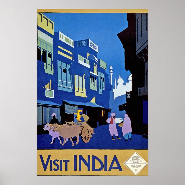 Vintager Besuch Indien Reiseplakat Print Poster (Vorne)