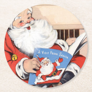 Vintager Besuch vom Weihnachtsmann Runder Pappuntersetzer