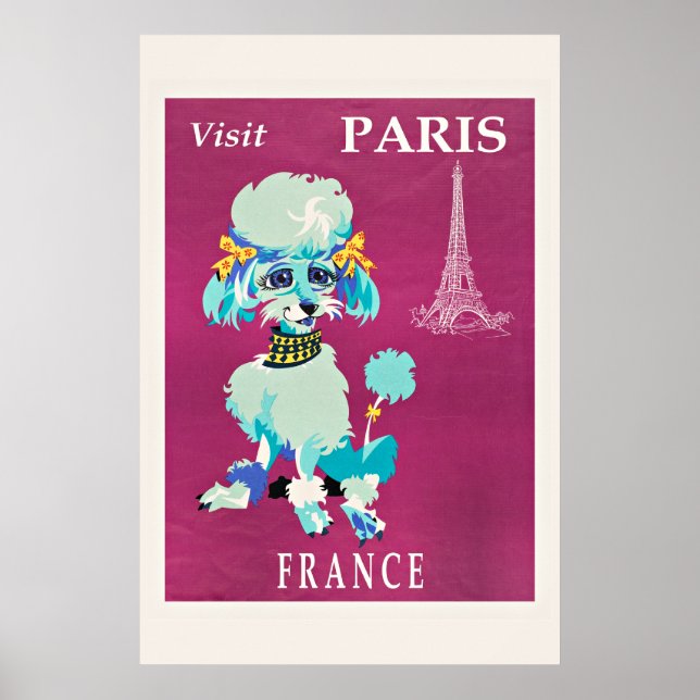 Vintager Besuch von Paris (französisches Poodle) Poster (Vorne)