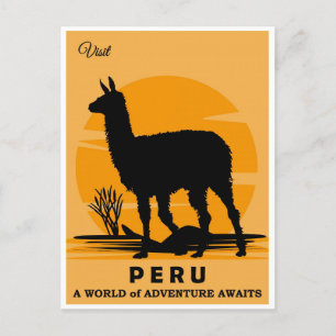 Vintager Besuch von Peru Llama Postkarte