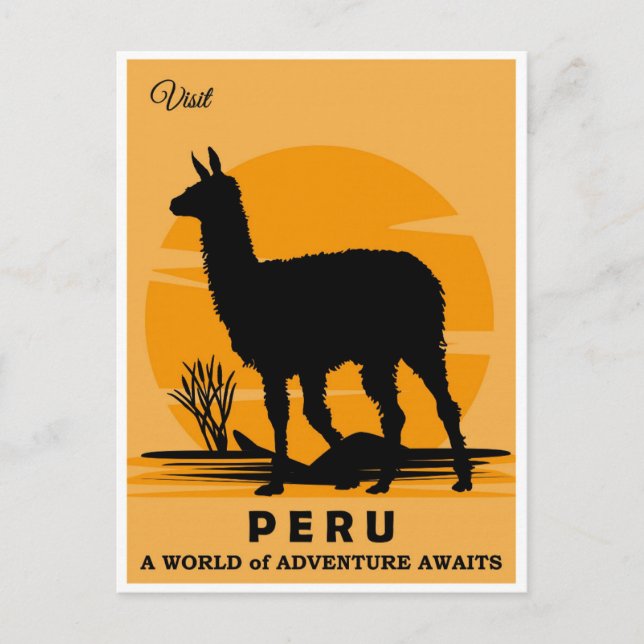 Vintager Besuch von Peru Llama Postkarte (Vorderseite)