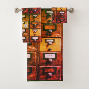 Vintager Bibliothekskartenkatalog Badhandtuch Set