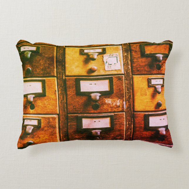 Vintager Bibliothekskartenkatalog Dekokissen (Vorderseite)