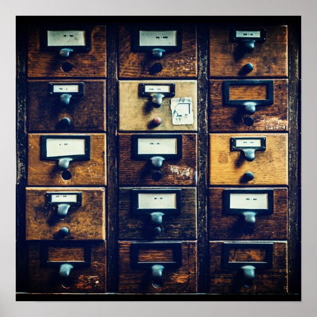 Vintager Bibliothekskartenkatalog Poster (Vorne)