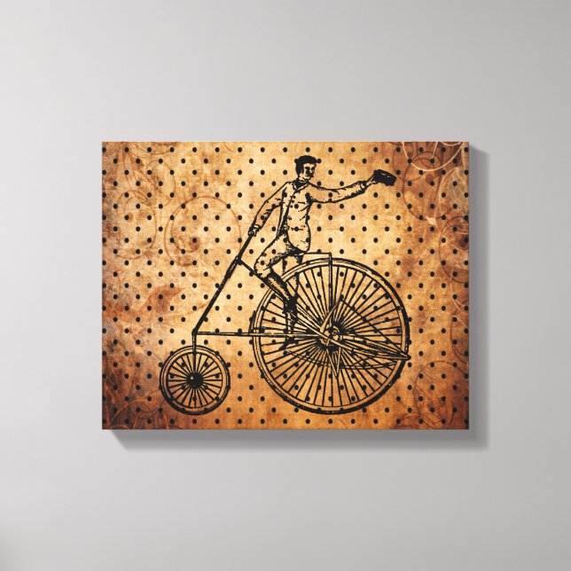 Vintager Bicyclist Braun Dot Hintergrund Leinwanddruck (Vorderseite)