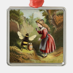 Vintager Bienen-kleines Mädchen-Honig-Topf Ornament Aus Metall