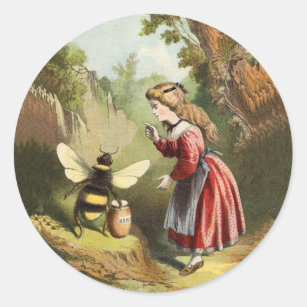 Vintager Bienen-kleines Mädchen-Honig-Topf Runder Aufkleber