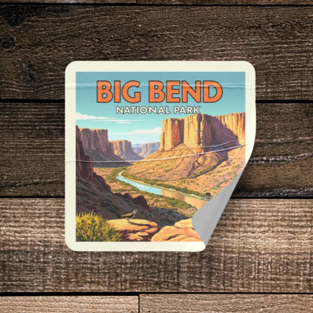 Vintager Big-Bend-Nationalpark Quadratischer Aufkleber (Von Creator hochgeladen)