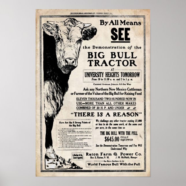 Vintager Big Bull Traktor Poster (Vorne)
