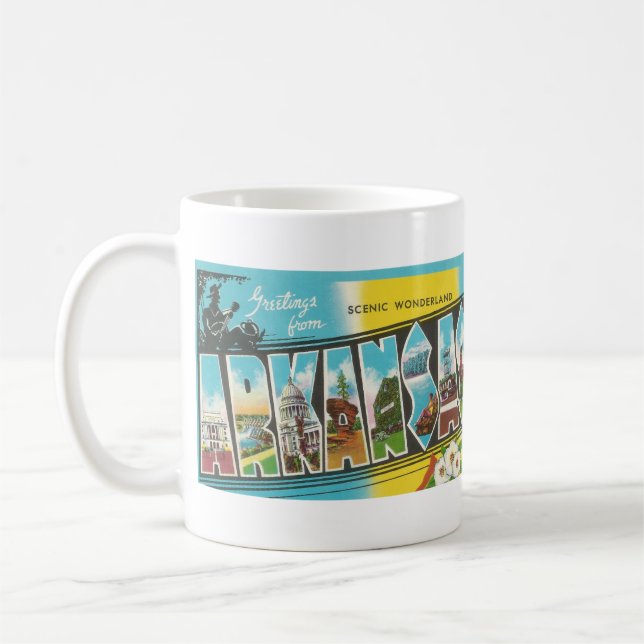 Vintager Big Letter Postkarte ARKANSAS Kaffeetasse (Links)