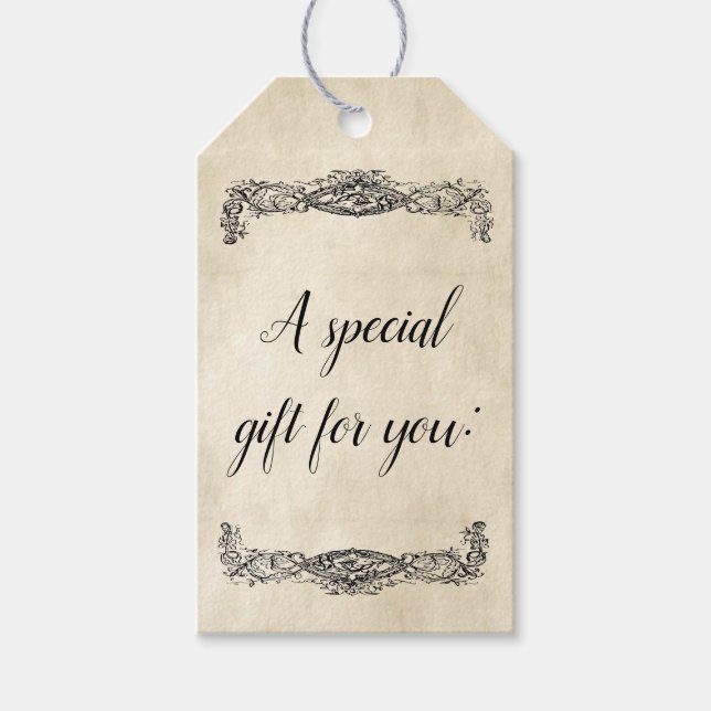 Vintager Bildlauf Altpapier hinzufügen Geschenkanhänger (Vorderseite)