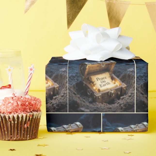 Vintager Bildlauf in einer Schatztruhe Geschenkpapier (Geburtstagsparty)