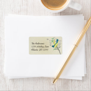 Vintager Bird Blue Green & Yellow auf Stone Adressaufkleber