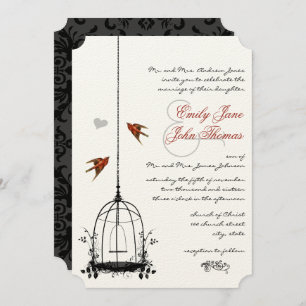 Vintager BirdCage Red Love Bird Hochzeitseinladung Einladung
