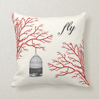 Vintager Birdcage-rote Niederlassungen "fliegen" Kissen