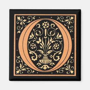 Vintager Black & Gold Letter 'O' Magnet