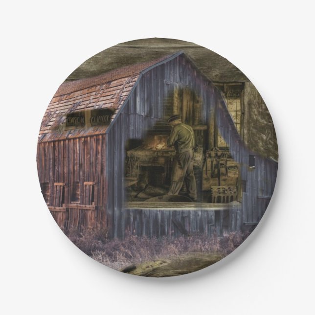 Vintager Blacksmith-Shop Welcher Pappteller (Vorderseite)