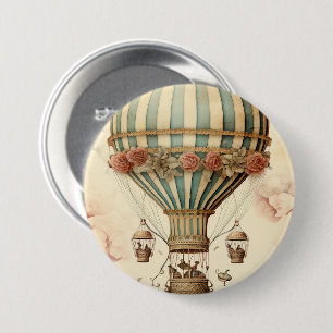 Vintager Bläserblauer Streifen Heißluftballon Button