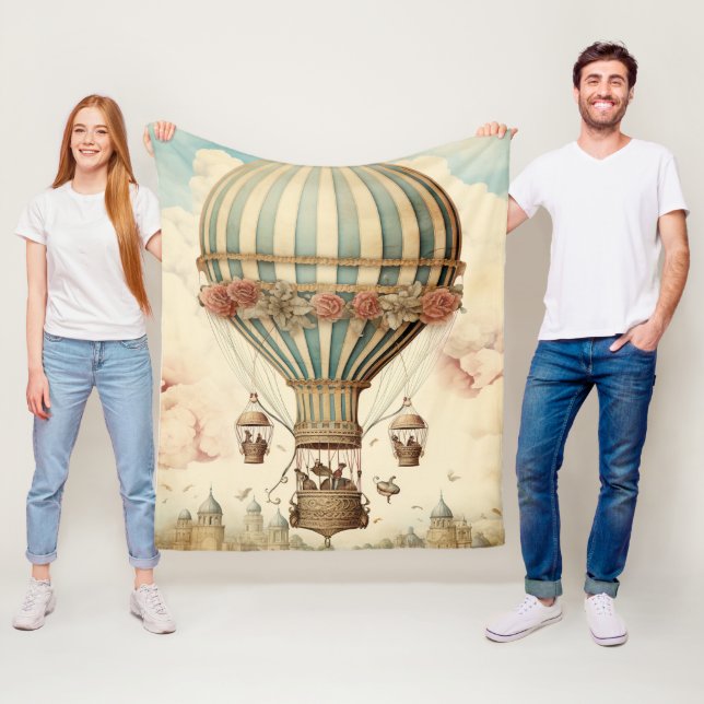 Vintager Bläserblauer Streifen Heißluftballon Fleecedecke (Beispiel)