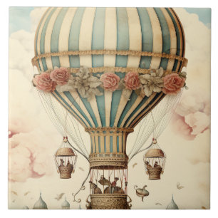Vintager Bläserblauer Streifen Heißluftballon Fliese