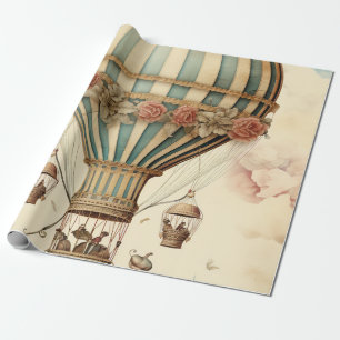 Vintager Bläserblauer Streifen Heißluftballon Geschenkpapier