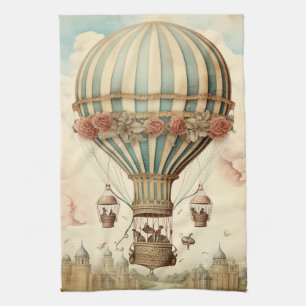 Vintager Bläserblauer Streifen Heißluftballon Geschirrtuch