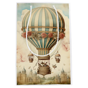 Vintager Bläserblauer Streifen Heißluftballon Mittlere Geschenktüte