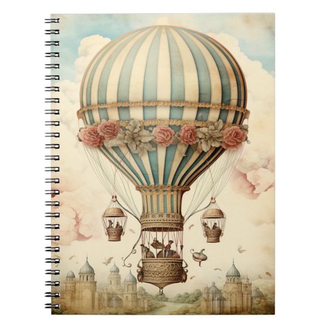 Vintager Bläserblauer Streifen Heißluftballon Notizblock (Vorderseite)