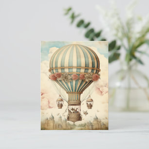 Vintager Bläserblauer Streifen Heißluftballon Postkarte