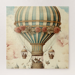 Vintager Bläserblauer Streifen Heißluftballon Puzzle