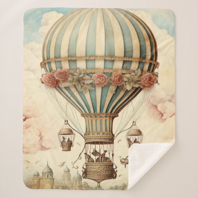 Vintager Bläserblauer Streifen Heißluftballon Sherpadecke (Vorderseite)