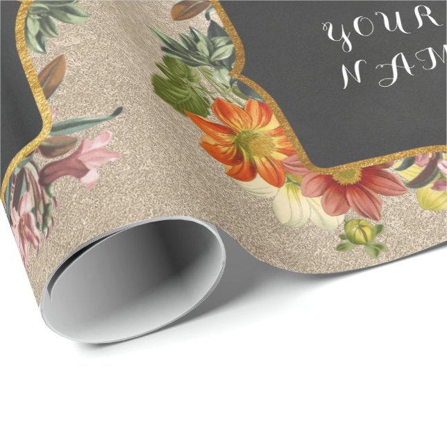 Vintager Bläserpeony Personalisiert Name Frühe Ros Geschenkpapier (Rolleneckpunkt)