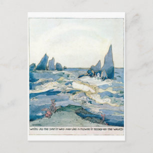 VINTAGER BLAUE MERMAID OCEAN DRUCK POSTKARTE