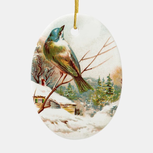 Vintager Blaue Vogel Keramikornament (Vorne)