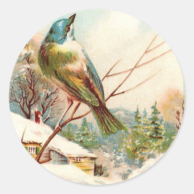 Vintager Blaue Vogel Runder Aufkleber (Vorderseite)
