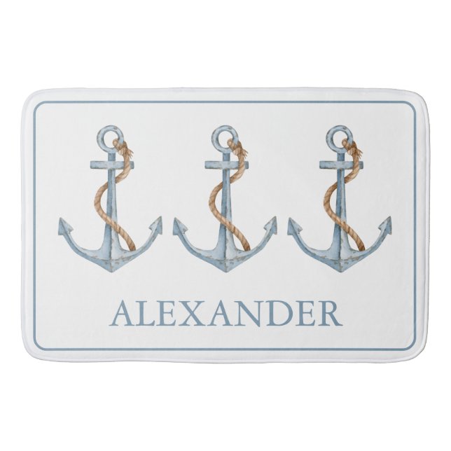 Vintager blauer Anker mit Personalisiertem Seil Badematte (Vorderseite)