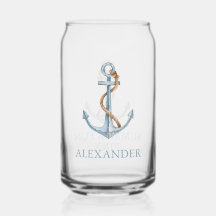 Vintager blauer Anker mit Personalisiertem Seil