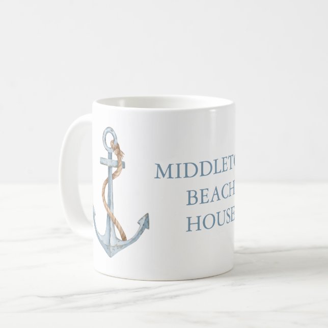 Vintager blauer Anker mit Personalisiertem Seil Kaffeetasse (Vorderseite Links)