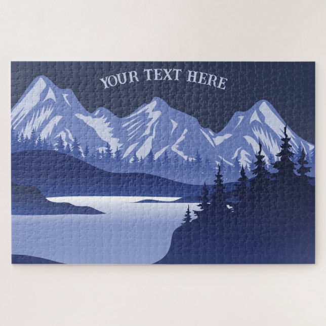 Vintager Blauer Berg Sonnenuntergang Puzzle (Horizontal)