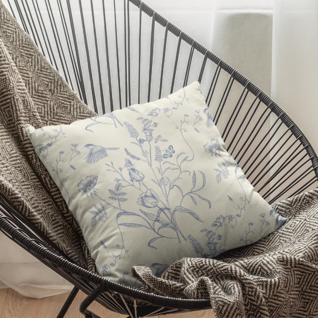 Vintager Blauer Botanischer Frühling Kissen (Von Creator hochgeladen)