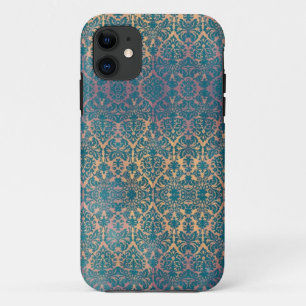 Vintager blauer DamastblumenGrunge iPhone Fall 11 Hülle