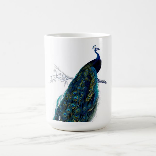 Vintager blauer eleganter bunter Pfau Kaffeetasse (Mittel)