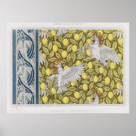 Vintager Blauer Fisch, Kakadu und Zitronen Poster