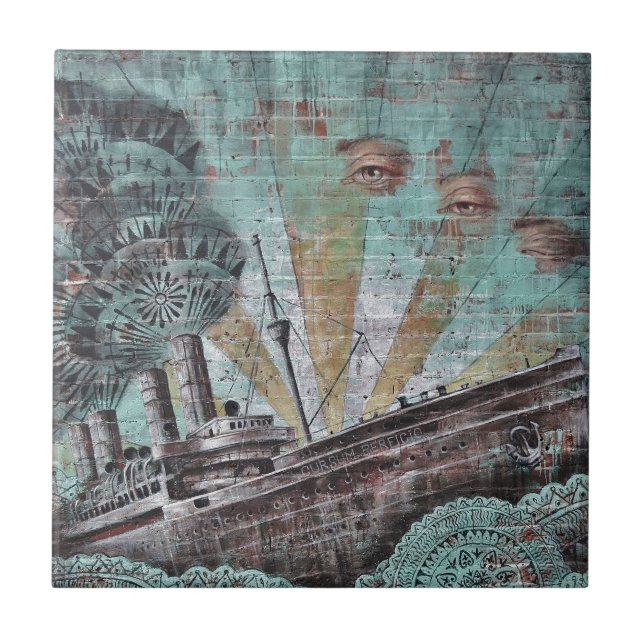 Vintager blauer Graffiti Fliese (Vorderseite)