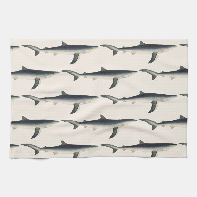 Vintager Blauer Hai, Leben im aquatischen Ozean Geschirrtuch (Horizontal)