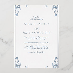 Vintager blauer Hochzeitssilber Folieneinladung