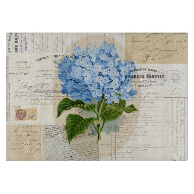 Vintager blauer Hydrangea-französisches Schneidebrett (Vorderseite)
